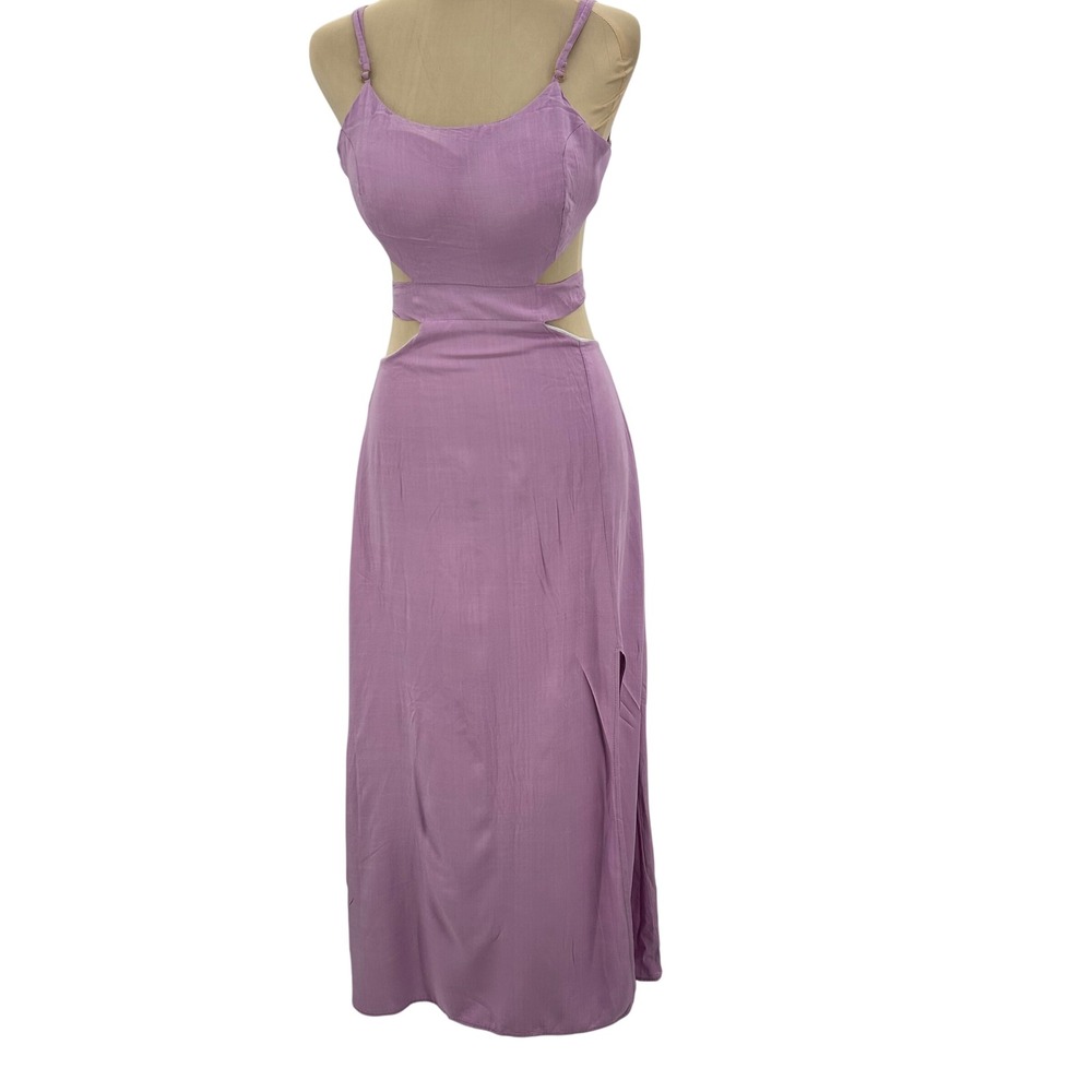 Sejas Lavender Linen Blend Cutout Maxi Dress Purple Open Back‎ Tie Size G Large